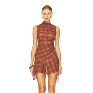 h:ours Amari Mini Dress in Brown Plaid